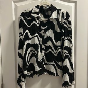 Jennifer L Loyd Black and White Crinkled Chiffon Top Retro Large
